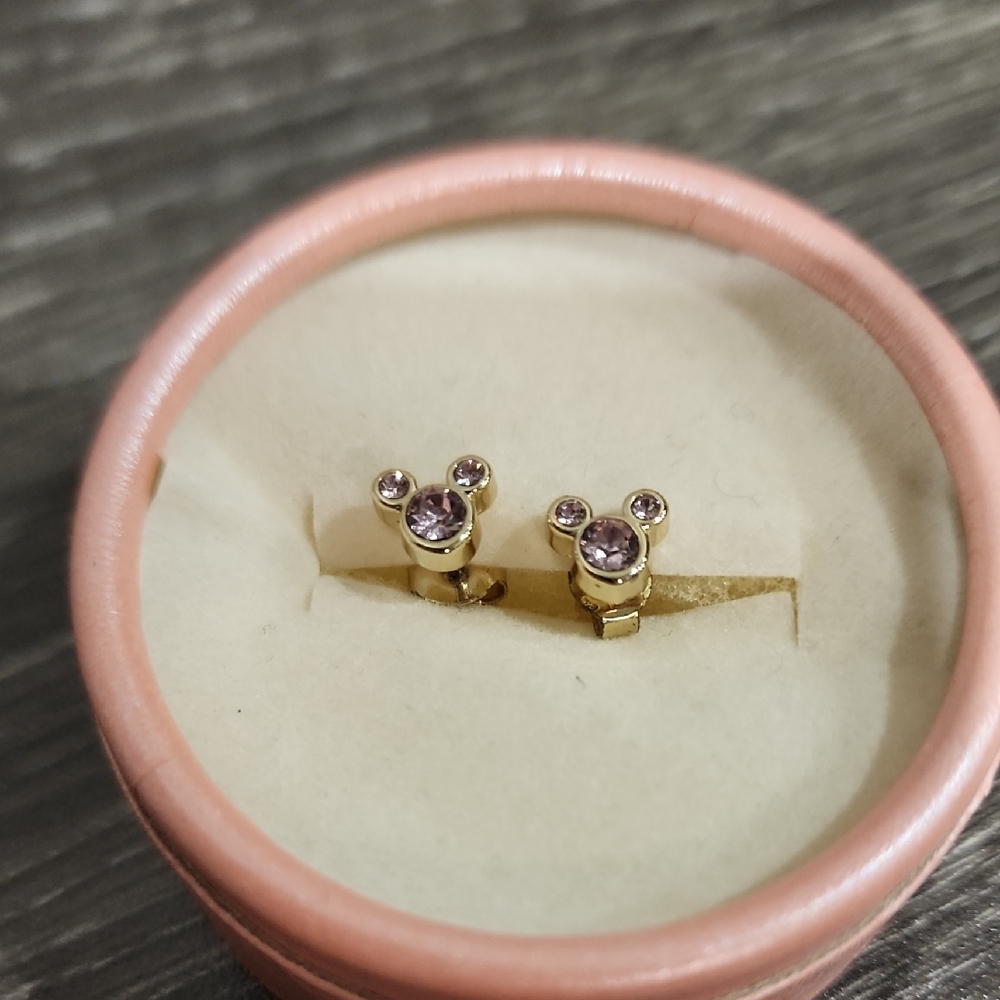 Vintage Disney Dainty Crystal Mickey Mouse Stud Earrings